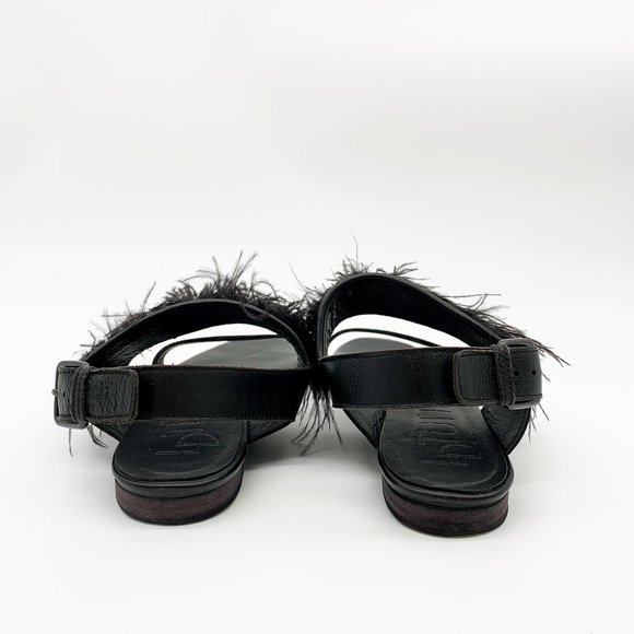 LD TUTTLE Ostrich Feather Leather Sandals Black - Picture 6 of 11